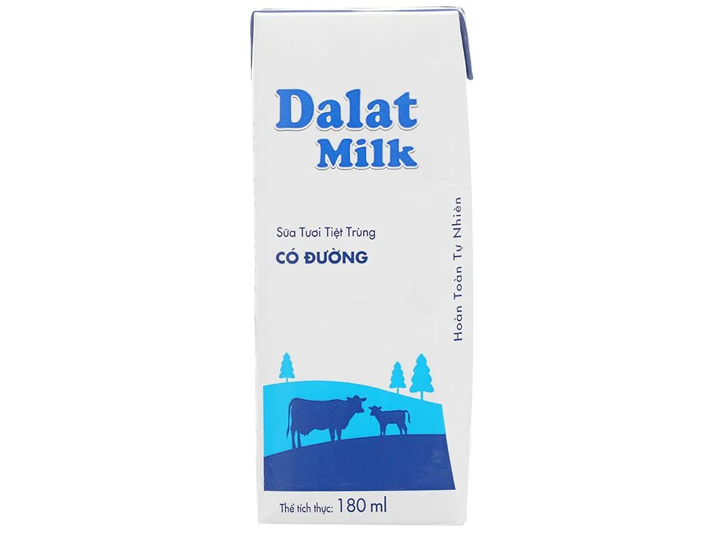 Sữa tươi tiệt trùng có đường Dalat Milk 180ml (thùng 48 hộp) 1 dalat milk 180ml co duong 1