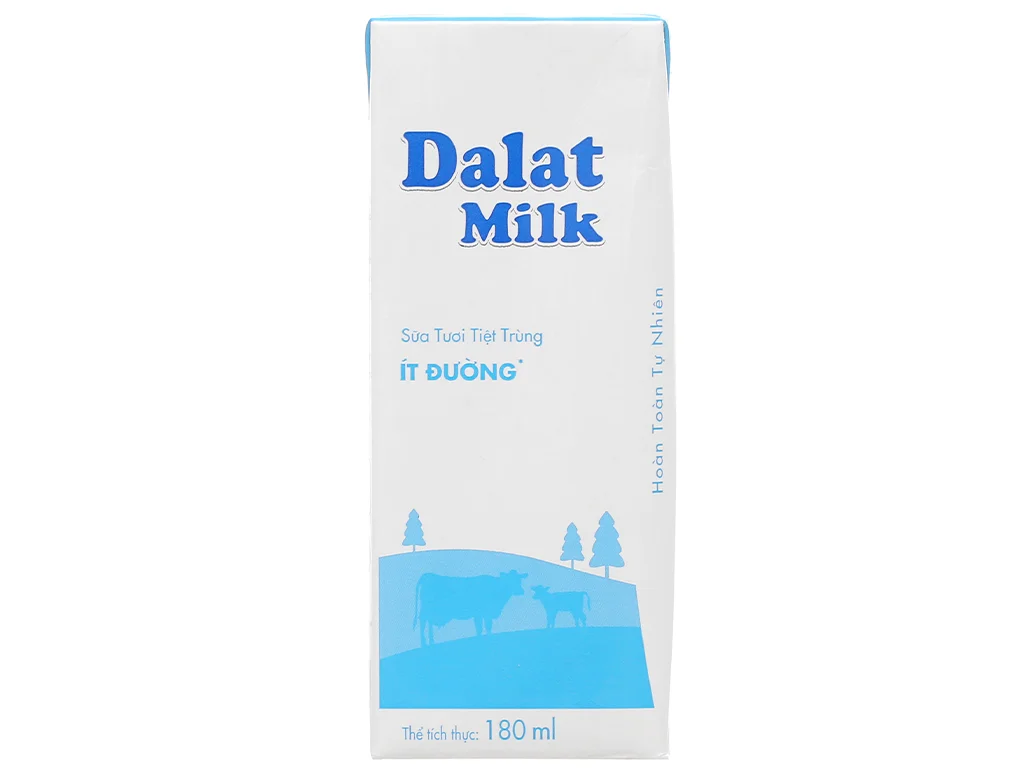 Sữa tươi tiệt trùng ít đường Dalat Milk 180ml (thùng 48 hộp) 1 dalat milk 180ml it duong 2